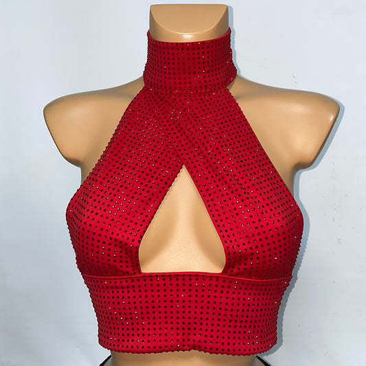HORAE Diamond Crisscross Halter Crop Top & Shorts Outfit for Women