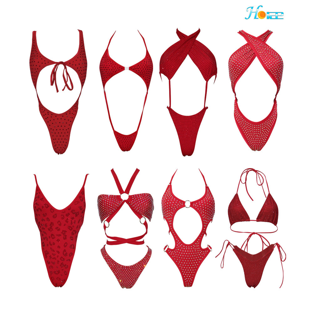 HORAE 18Yrs Factory Fully Custom Sparkly Rhinestone Bikini Swimwear with Low MOQ