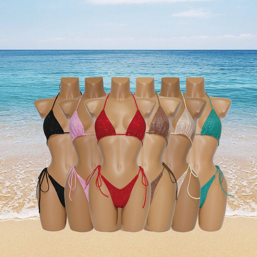 HORAE Women's Crystal High-Cut V-String Bathing Suit