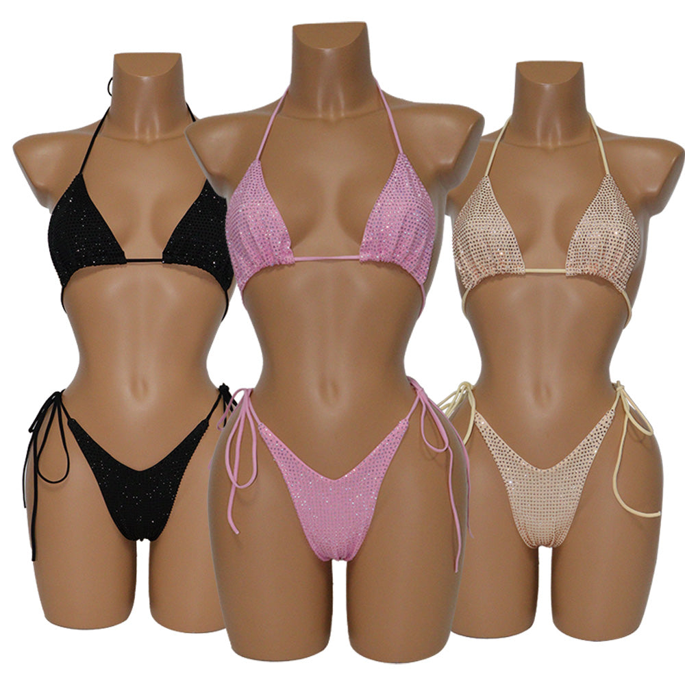 HORAE Women's Crystal High-Cut V-String Bathing Suit