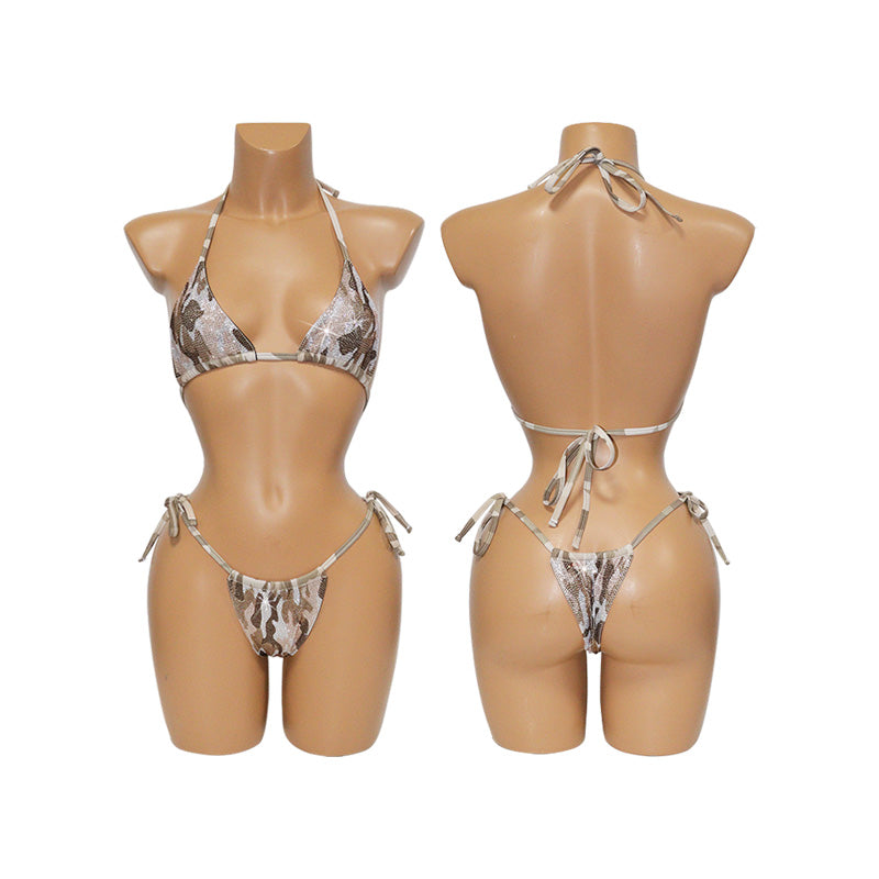 HORAE Sparkly Camo Diamond Triangle Bikini Swimwear for Women