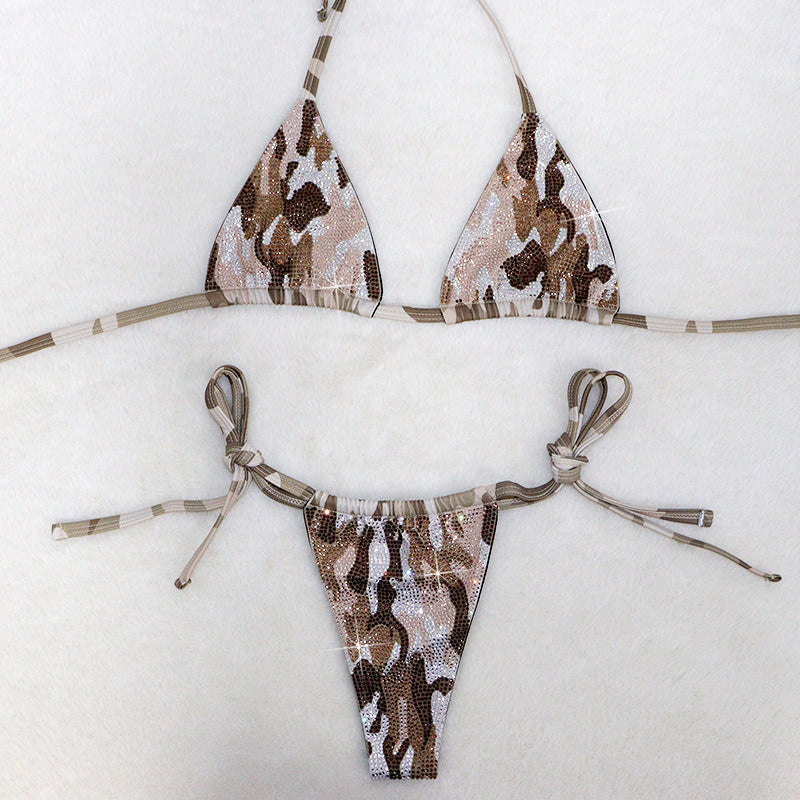 HORAE Sparkly Camo Diamond Triangle Bikini Swimwear for Women
