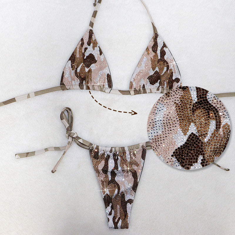 HORAE Sparkly Camo Diamond Triangle Bikini Swimwear for Women