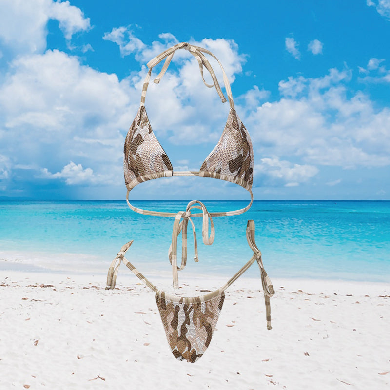 HORAE Sparkly Camo Diamond Triangle Bikini Swimwear for Women