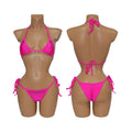 HORAE Bright Pink Glitter Rhinestone Tie-Side Bikini Bathing Suit
