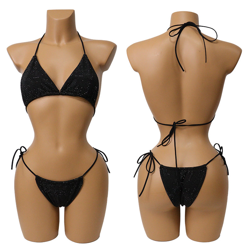 HORAE Shiny Rhinestone Women's Triangle Bikini Swimwear