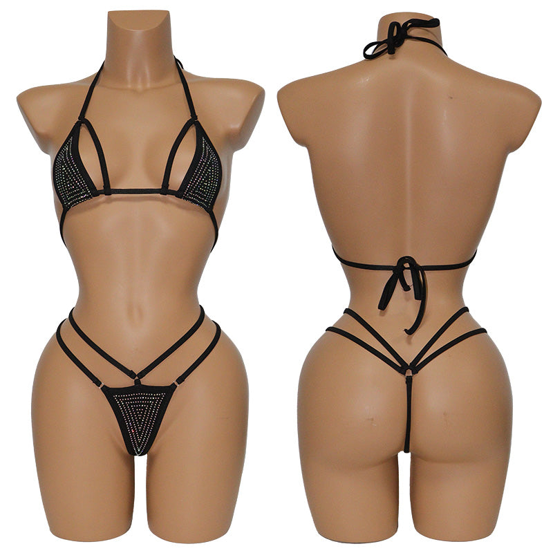 HORAE Shiny Crystal Adjustable Strappy Women's Micro Bikini Swimwear
