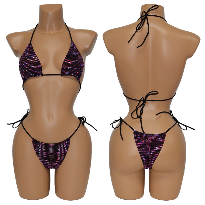 HORAE Shiny Rhinestone Women's Triangle Bikini Swimwear