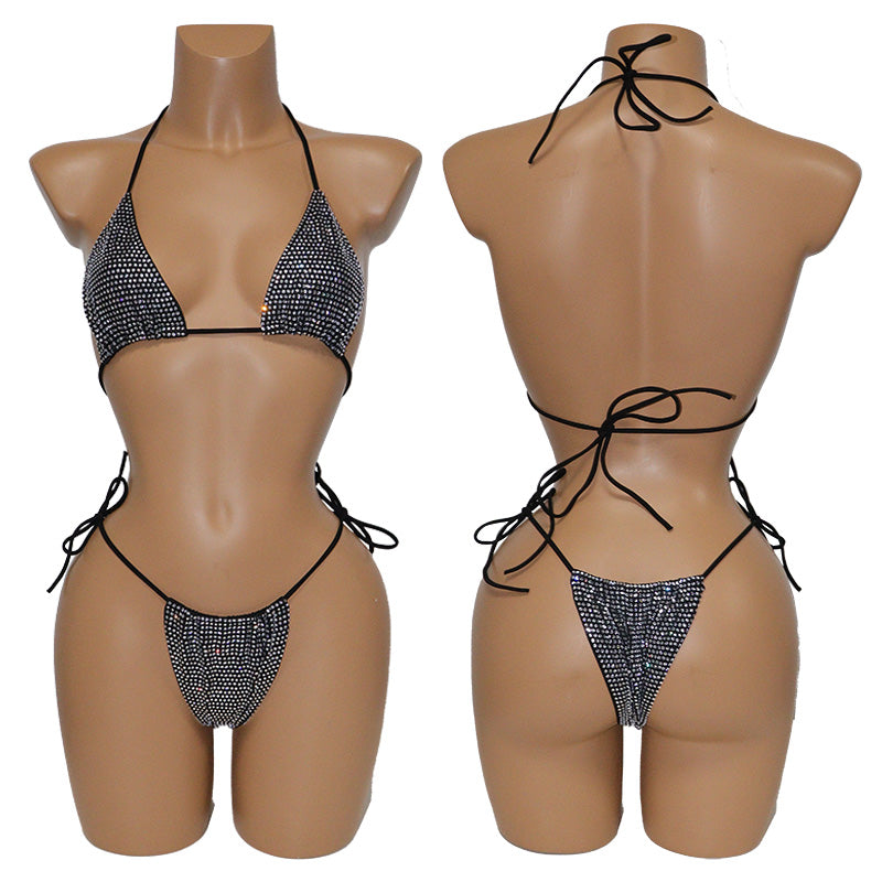 HORAE Shiny Rhinestone Women's Triangle Bikini Swimwear