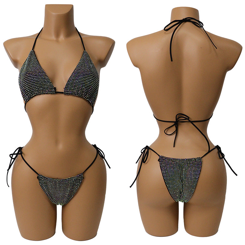 HORAE Shiny Rhinestone Women's Triangle Bikini Swimwear