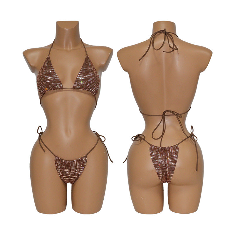 HORAE Shiny Rhinestone Women's Triangle Bikini Swimwear