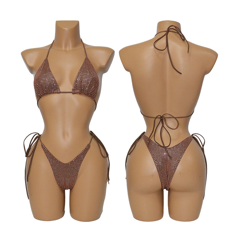 HORAE Women's Crystal High-Cut V-String Bathing Suit
