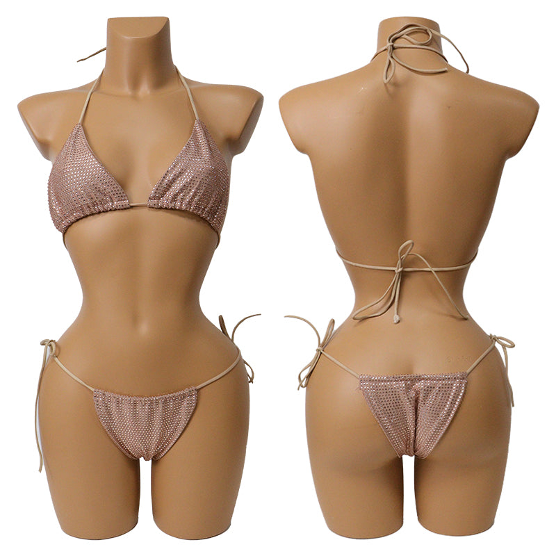 HORAE Shiny Rhinestone Women's Triangle Bikini Swimwear