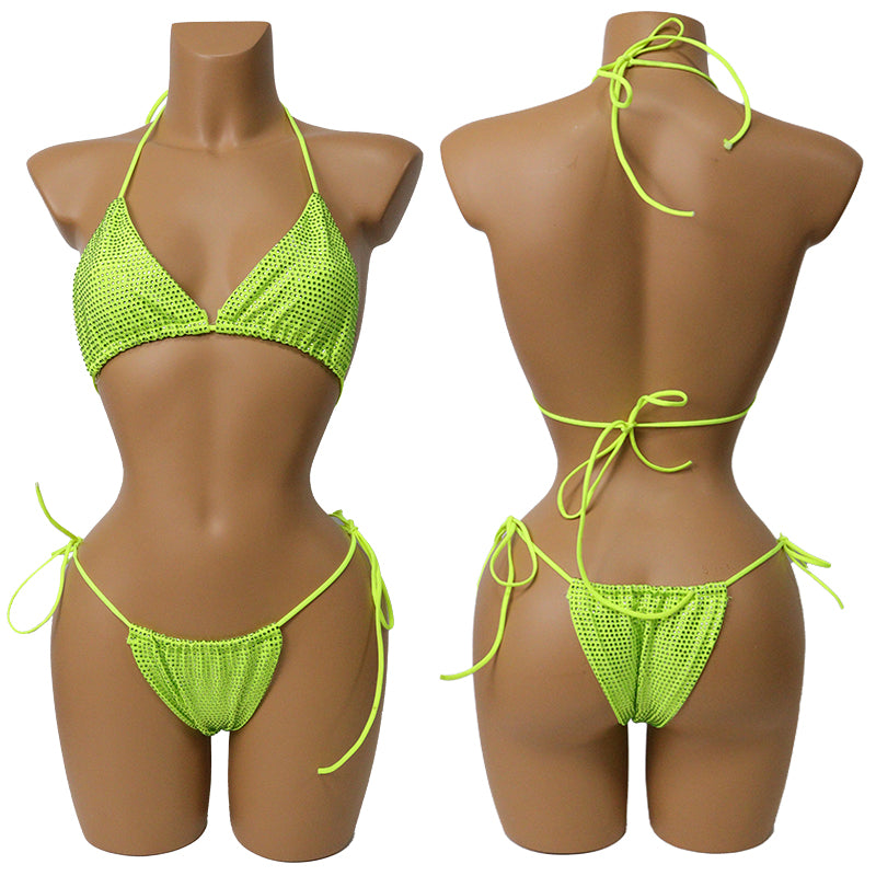 HORAE Shiny Rhinestone Women's Triangle Bikini Swimwear