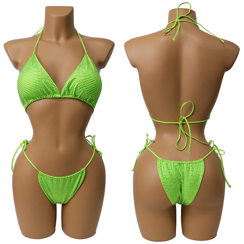HORAE Shiny Rhinestone Women's Triangle Bikini Swimwear