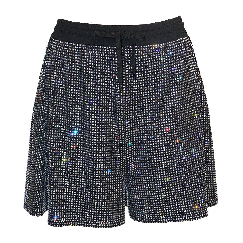 HORAE Sparkly Crystal Elastic Waist Shorts Perfect for Clubwear Rave & Festival Outfit