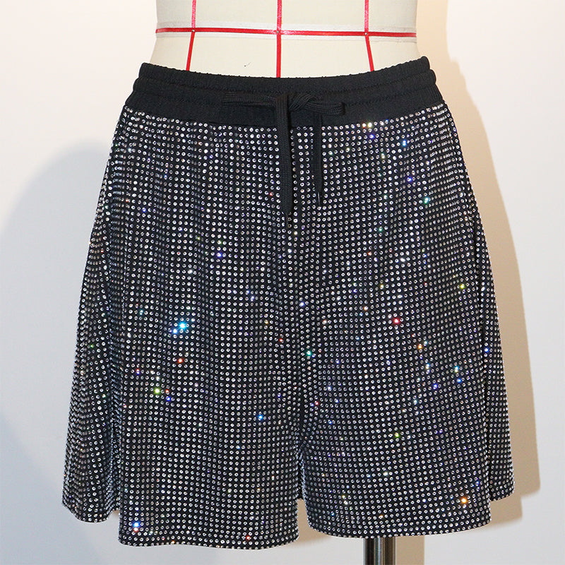 HORAE Sparkly Crystal Elastic Waist Shorts Perfect for Clubwear Rave & Festival Outfit