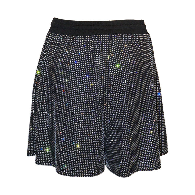HORAE Sparkly Crystal Elastic Waist Shorts Perfect for Clubwear Rave & Festival Outfit