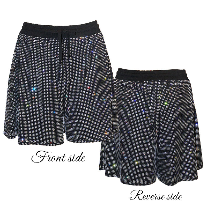 HORAE Sparkly Crystal Elastic Waist Shorts Perfect for Clubwear Rave & Festival Outfit