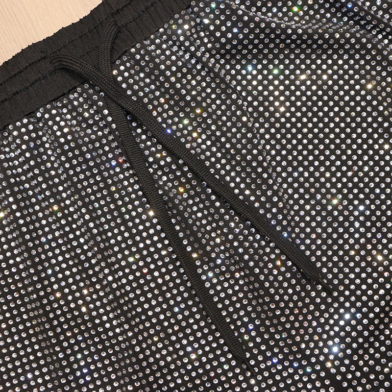 HORAE Sparkly Crystal Elastic Waist Shorts Perfect for Clubwear Rave & Festival Outfit