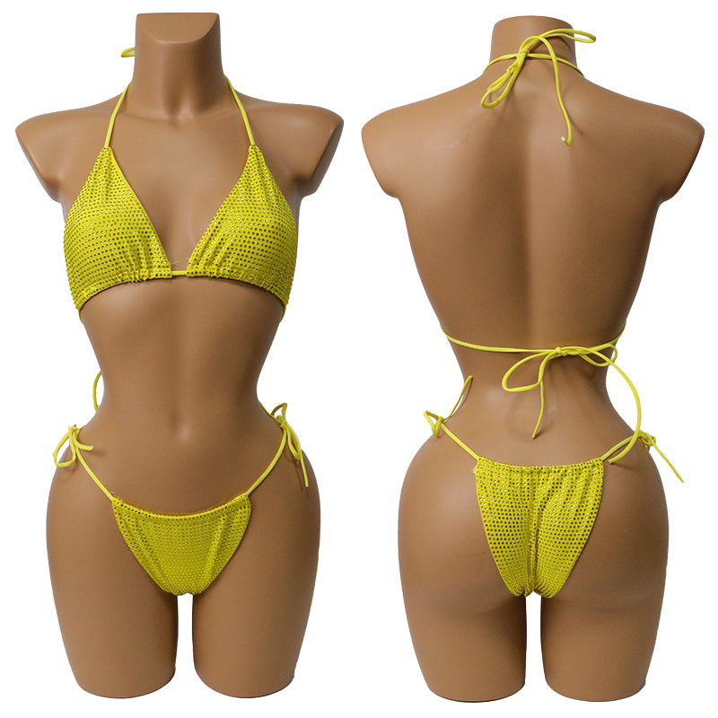 HORAE Shiny Rhinestone Women's Triangle Bikini Swimwear
