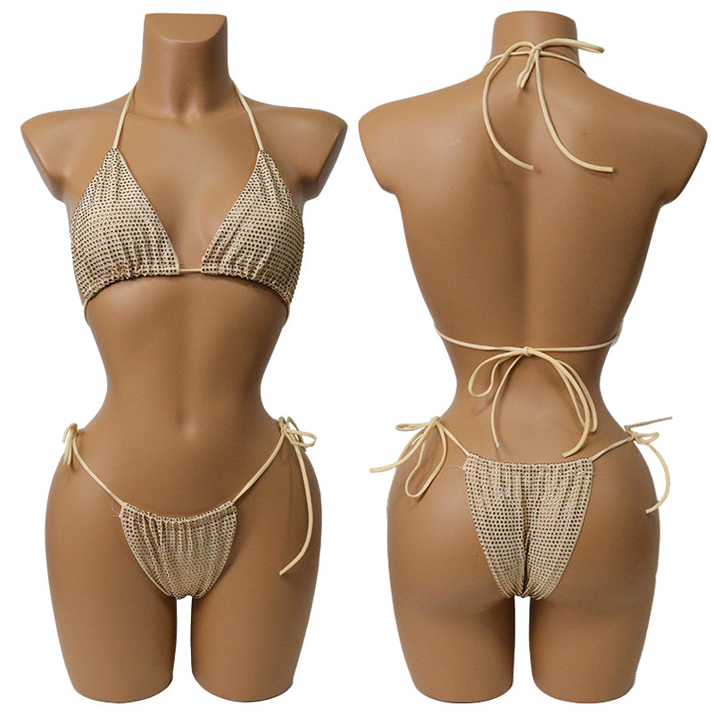 HORAE Shiny Rhinestone Women's Triangle Bikini Swimwear