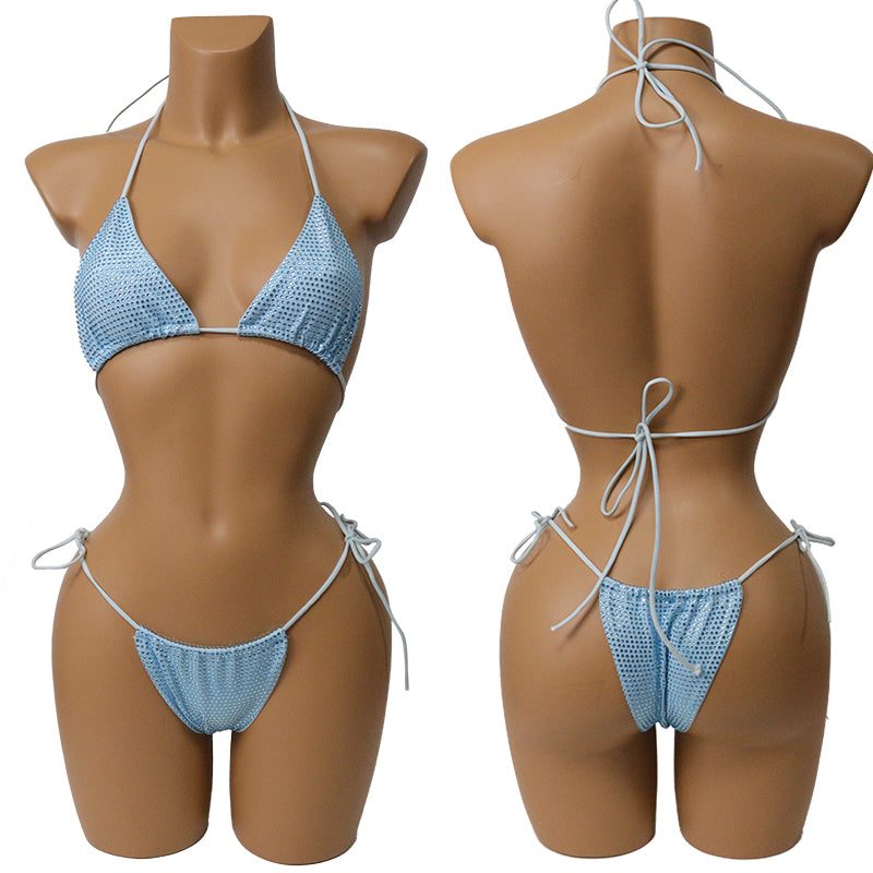 HORAE Shiny Rhinestone Women's Triangle Bikini Swimwear