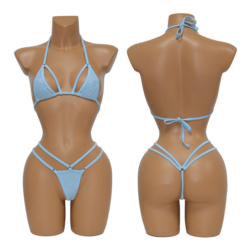 HORAE Shiny Crystal Adjustable Strappy Women's Micro Bikini Swimwear