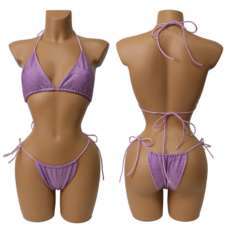 HORAE Shiny Rhinestone Women's Triangle Bikini Swimwear