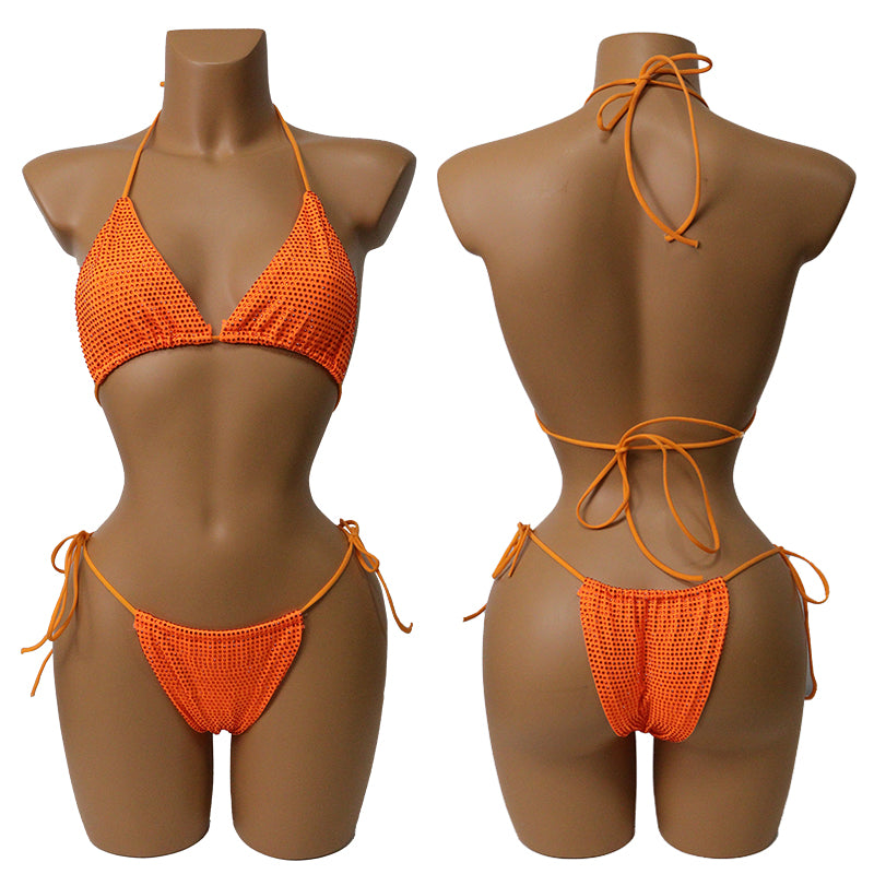 HORAE Shiny Rhinestone Women's Triangle Bikini Swimwear