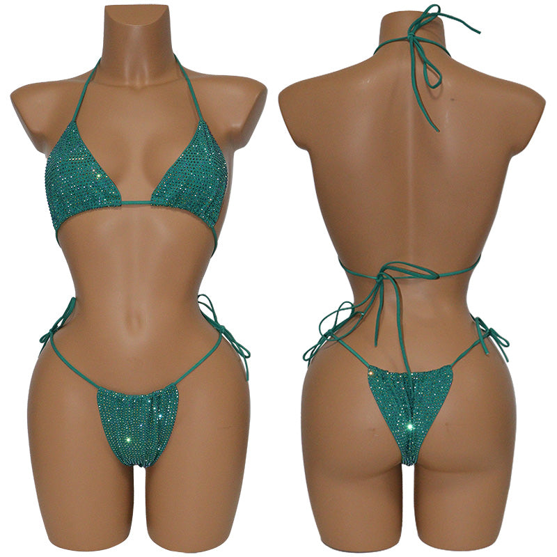 HORAE Shiny Rhinestone Women's Triangle Bikini Swimwear