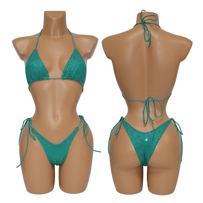 HORAE Women's Crystal High-Cut V-String Bathing Suit