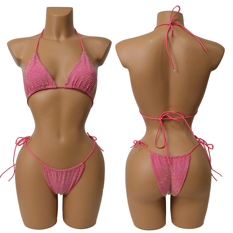 HORAE Shiny Rhinestone Women's Triangle Bikini Swimwear