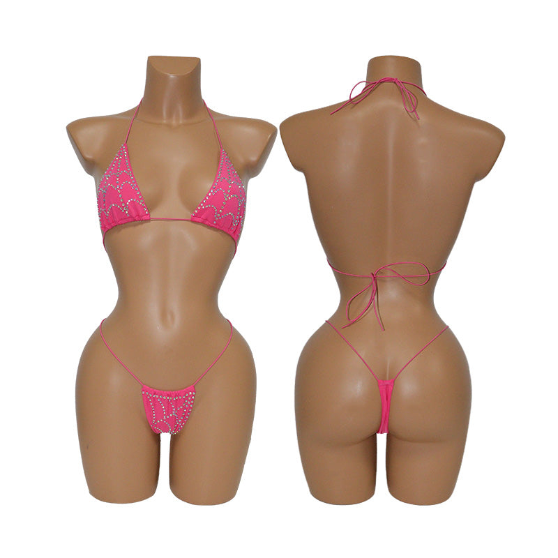 HORAE Sparkly Diamond Spiderweb Extreme Micro Thong Bikini Set for Women Club & Festival Wear