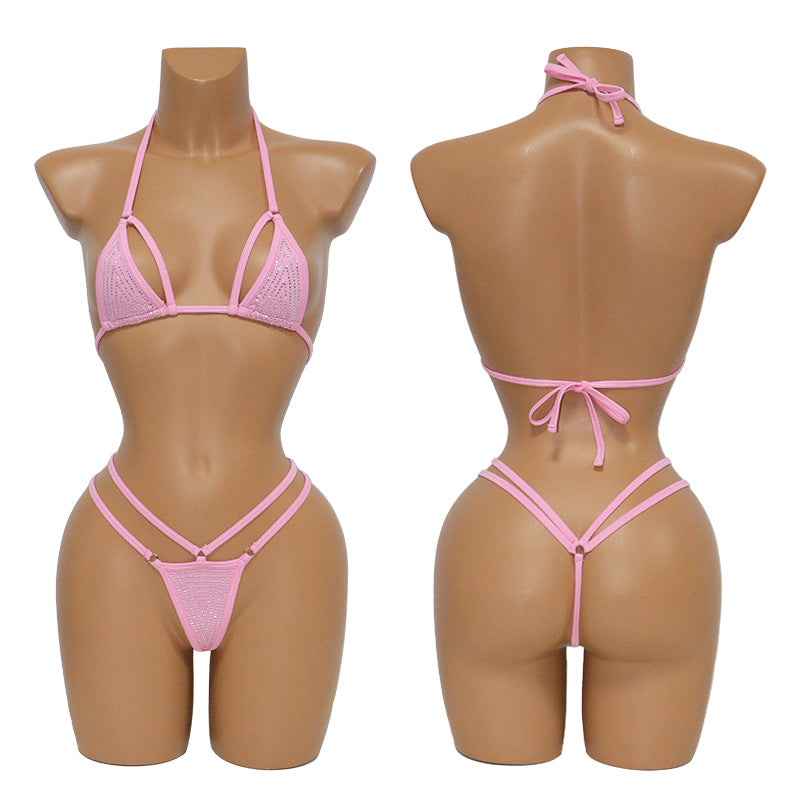 HORAE Shiny Crystal Adjustable Strappy Women's Micro Bikini Swimwear
