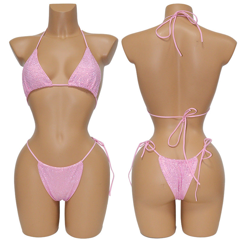 HORAE Shiny Rhinestone Women's Triangle Bikini Swimwear