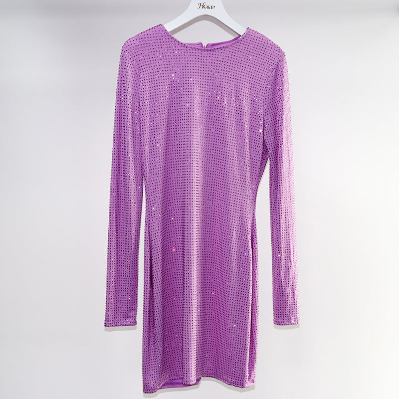 HORAE Glitter Rhinestone Bodycon Long Sleeve Party Mini Dress