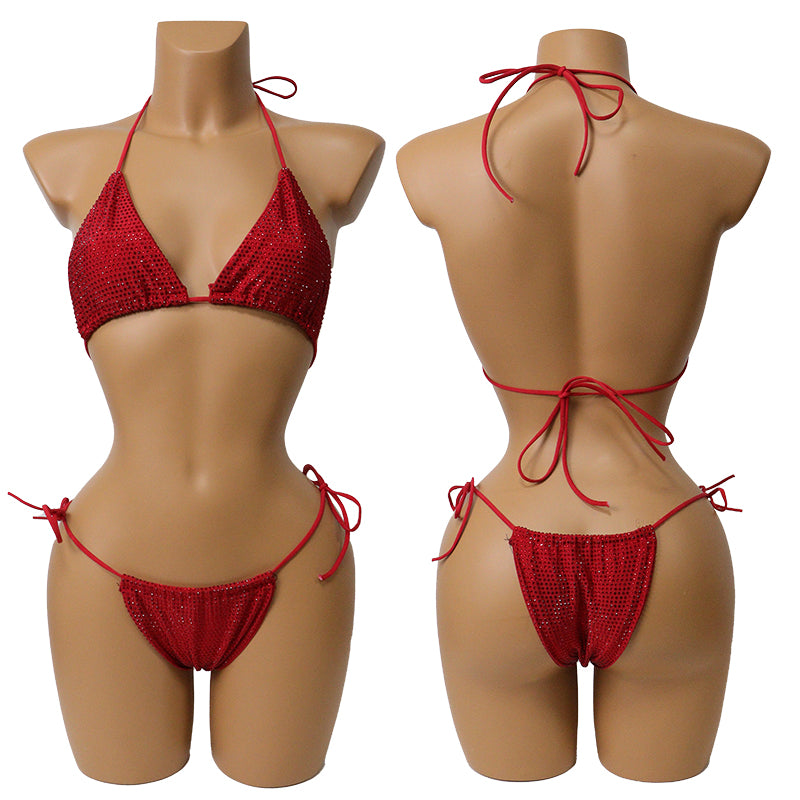 HORAE Shiny Rhinestone Women's Triangle Bikini Swimwear