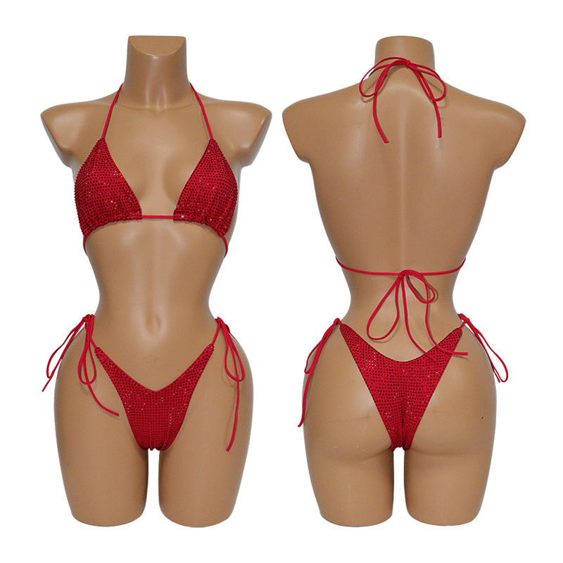 HORAE Women's Crystal High-Cut V-String Bathing Suit