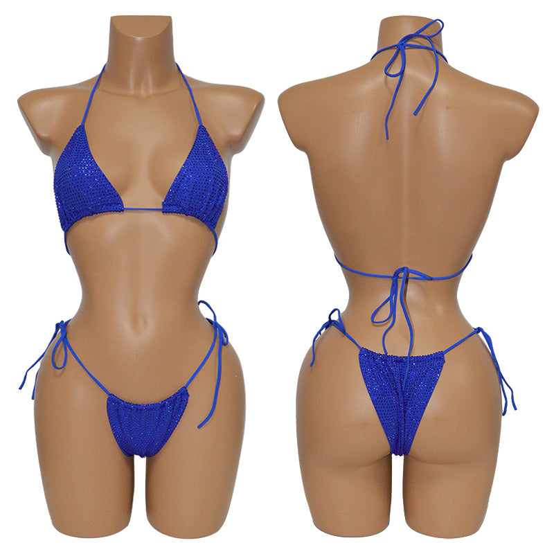 HORAE Shiny Rhinestone Women's Triangle Bikini Swimwear