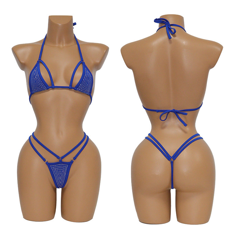 HORAE Shiny Crystal Adjustable Strappy Women's Micro Bikini Swimwear