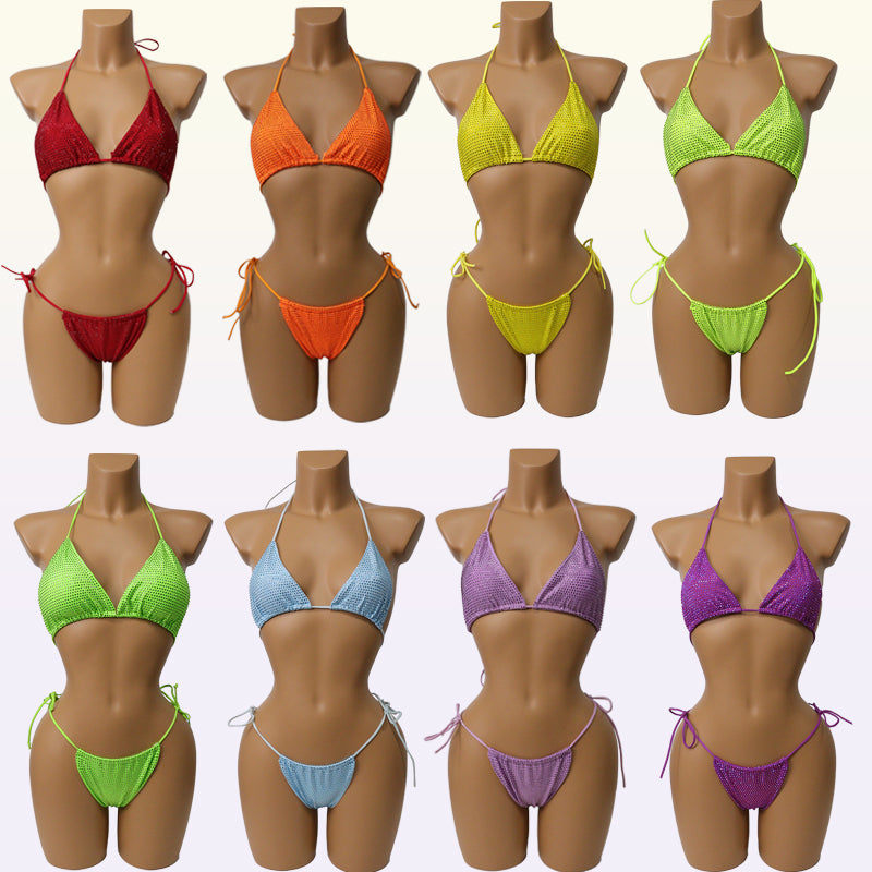 HORAE Shiny Rhinestone Women's Triangle Bikini Swimwear