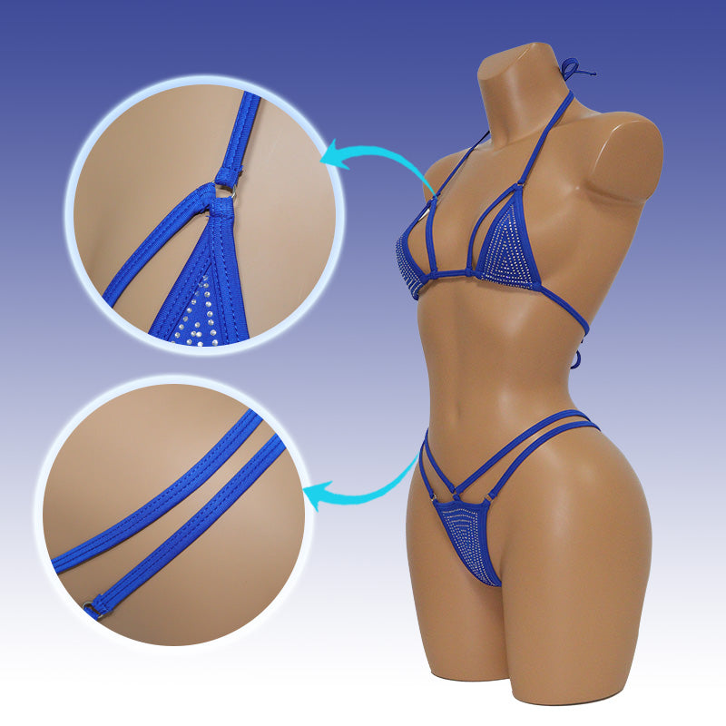 HORAE Shiny Crystal Adjustable Strappy Women's Micro Bikini Swimwear