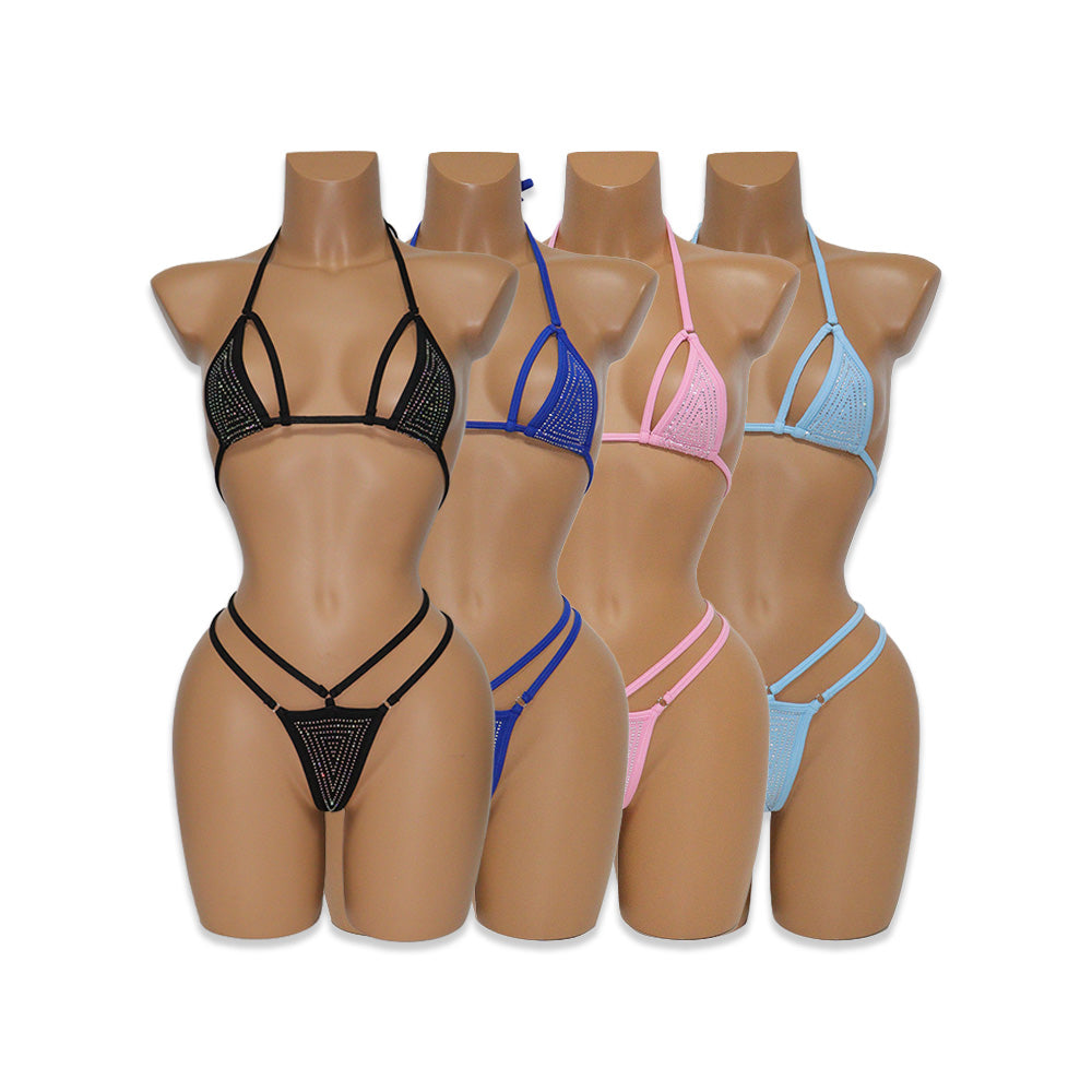 HORAE Shiny Crystal Adjustable Strappy Women's Micro Bikini Swimwear