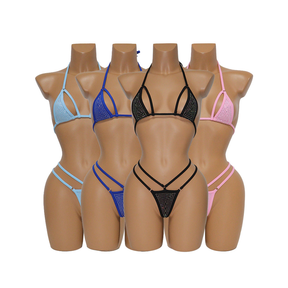 HORAE Shiny Crystal Adjustable Strappy Women's Micro Bikini Swimwear