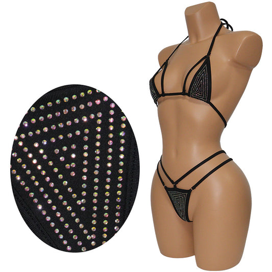 HORAE Shiny Crystal Adjustable Strappy Women's Micro Bikini Swimwear