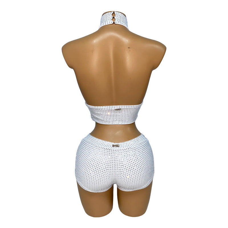 HORAE Diamond Crisscross Halter Crop Top & Shorts Outfit for Women