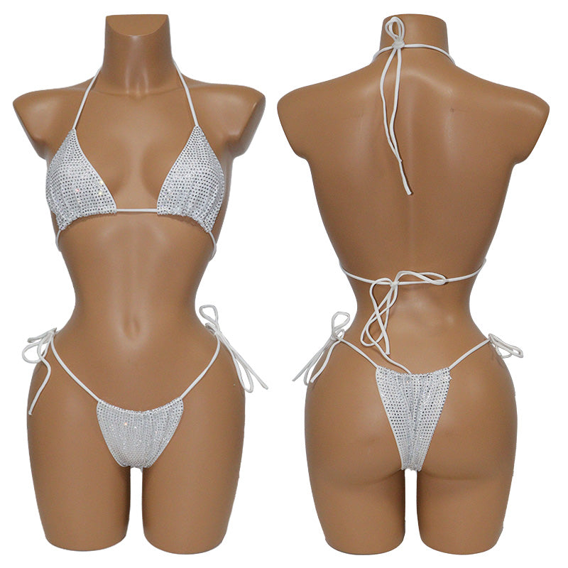 HORAE Shiny Rhinestone Women's Triangle Bikini Swimwear