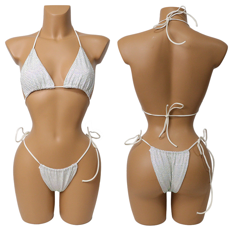HORAE Shiny Rhinestone Women's Triangle Bikini Swimwear